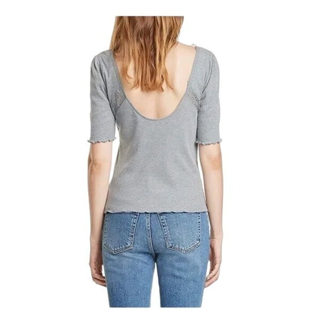 Free People Margaux Charcoal Gray Ribbed Blouse - Picture 2 of 8